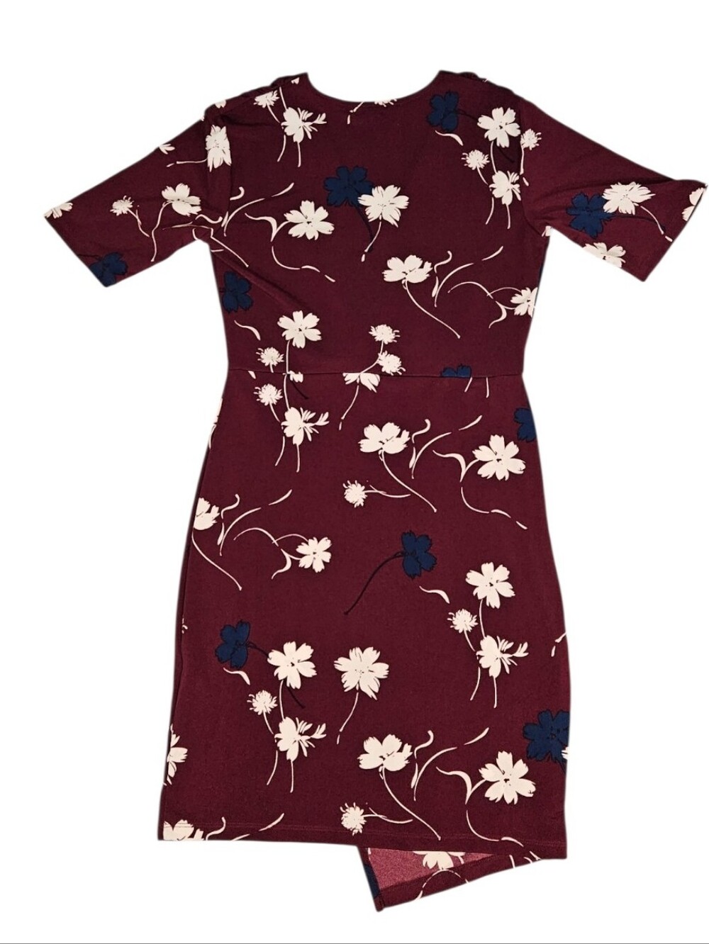 Banana Republic Women's XXSP Burgundy Floral Twist-Front Asymmetrical Dress - Picture 2 of 11